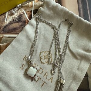 Kendra Scott Cass Banded White Agate Silver Pendant Necklace